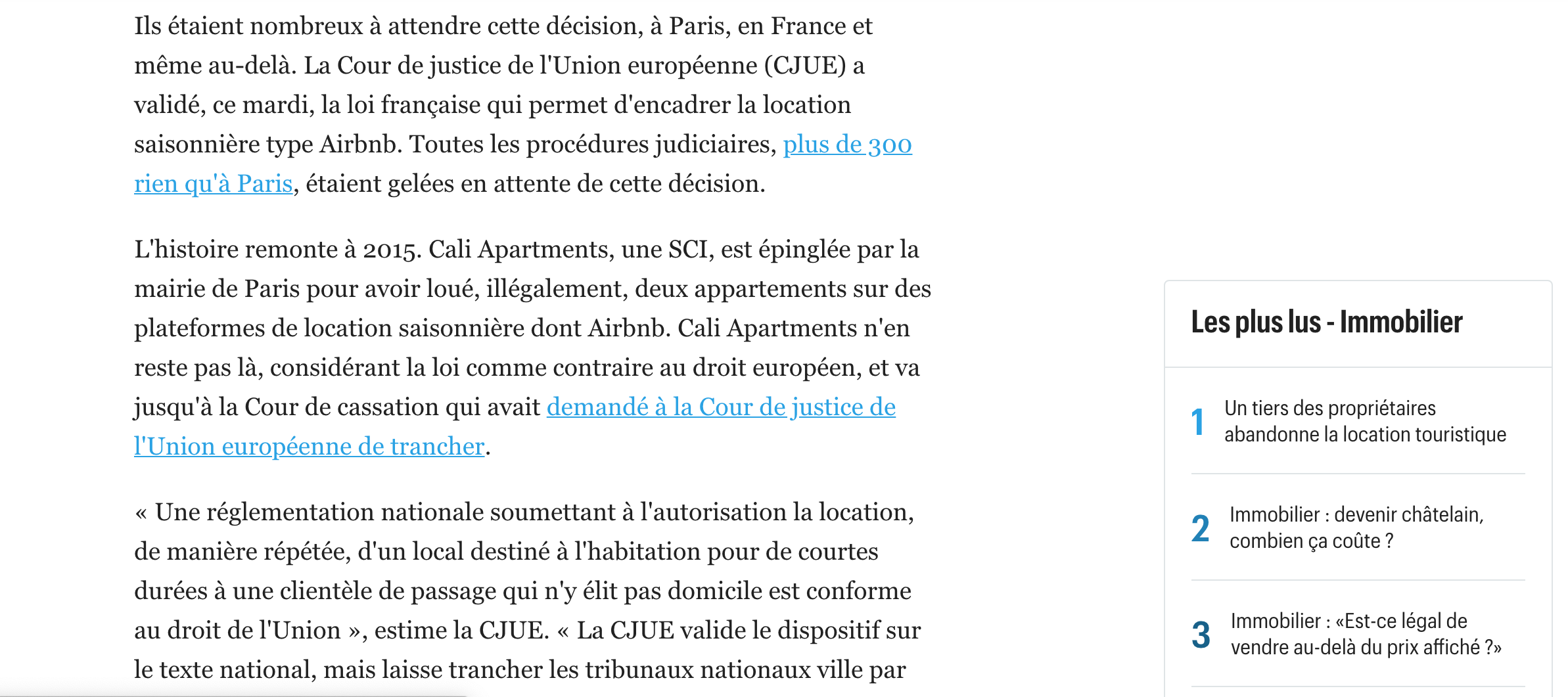 Le Parisien airbnb CJUE ville de paris